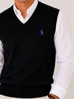Polo by Ralph Lauren Men's Black V-Neck Lamb’s Wool Sweater Vest Small